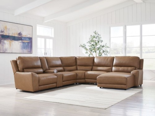 DeepWakes - 5-Piece Power Reclining Sectional - Caramel
