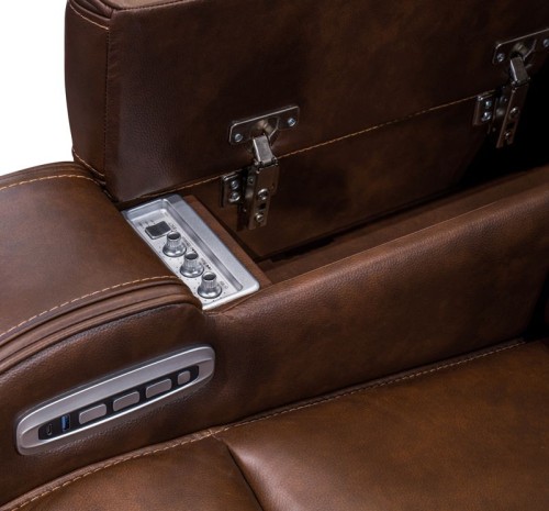 Knightington - Caramel - Power Reclining Sofa With Audio Seating