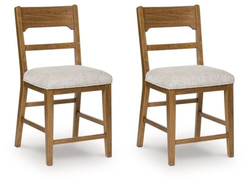 Cabalynn - Oatmeal / Light Brown - Upholstered Barstool (Set of 2)