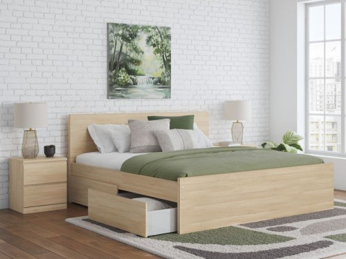 Onita - Natural - Twin Panel Platform Bed With 1 Side Storage