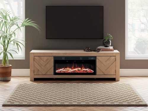 Cayboni - Black - LG TV Stand With Fireplace Option
