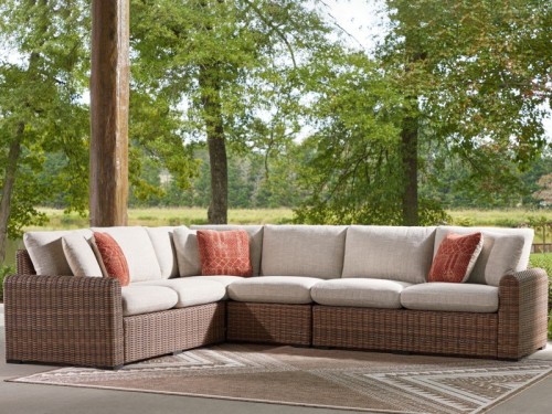 Dolan Creek - 4-Piece Outdoor Sectional - Beige / Brown
