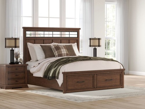 Taffenbrook - Medium Brown - Queen Panel Storage Bed