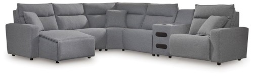 ModMax II - Salt And Pepper - 3-Piece Power Reclining Sectional With LAF Chaise And Audio Console