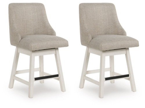 Robbinsdale - Antique White - Upholstered Swivel Curved Back Barstool (Set of 2)