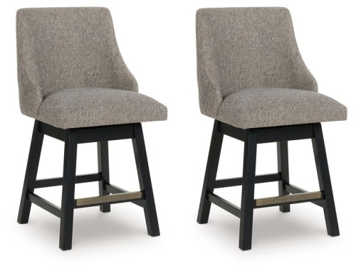 Neymorton - Dark Grayish Brown - Upholstered Swivel Barstool (Set of 2)