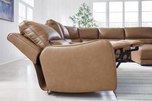 DeepWakes - 5-Piece Power Reclining Sectional - Caramel