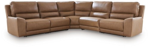 DeepWakes - 5-Piece Power Reclining Sectional - Caramel