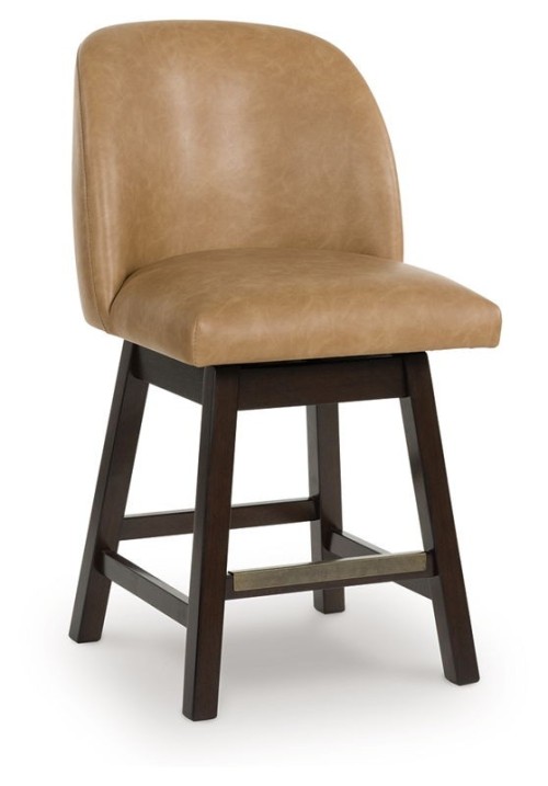 Neymorton - Dark Grayish Brown - Upholstered Swivel Faux Leather Barstool (Set of 2)