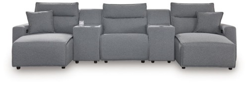 ModMax II - Salt And Pepper - 3-Piece Power Reclining Sectional With LAF Chaise And Audio Console