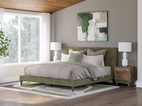Chirason - Sage Green - King Upholstered Bed With Roll Slats