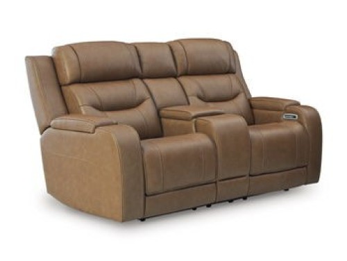 Knightington - Caramel - Power Reclining Loveseat With Audio Console
