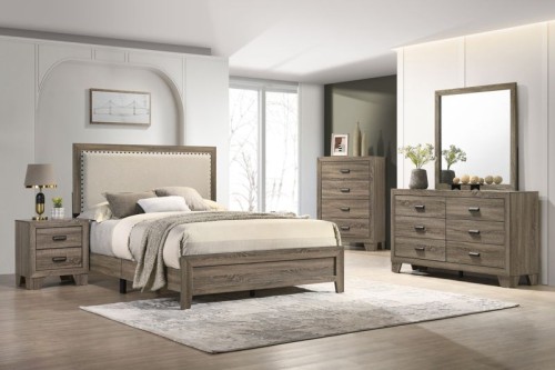 Millie - Full 4 Piece Upholstered Bedroom Set - Brown Cherry
