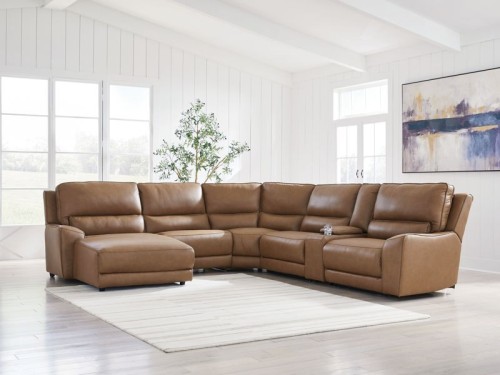 DeepWakes - 5-Piece Power Reclining Sectional - Caramel