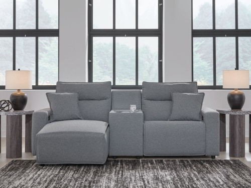 ModMax II - Salt And Pepper - 3-Piece Power Reclining Sectional With LAF Chaise And Audio Console