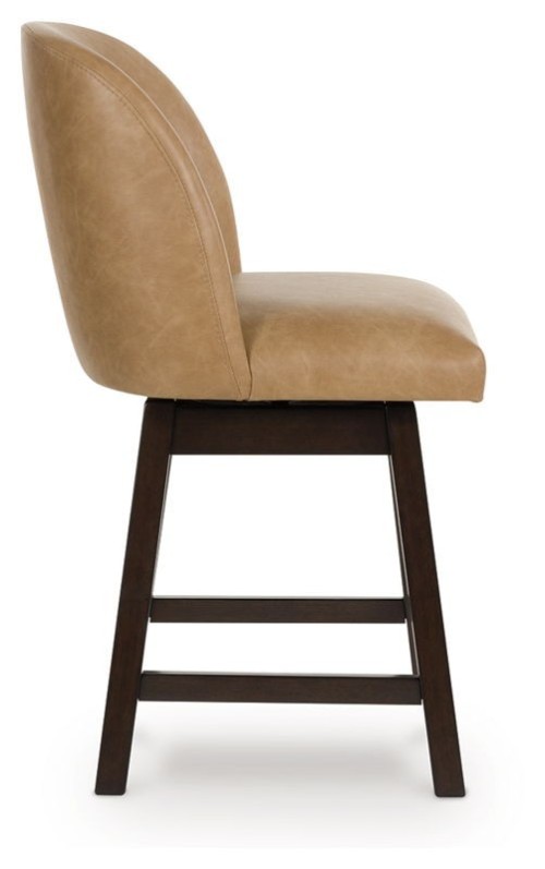 Neymorton - Dark Grayish Brown - Upholstered Swivel Faux Leather Barstool (Set of 2)