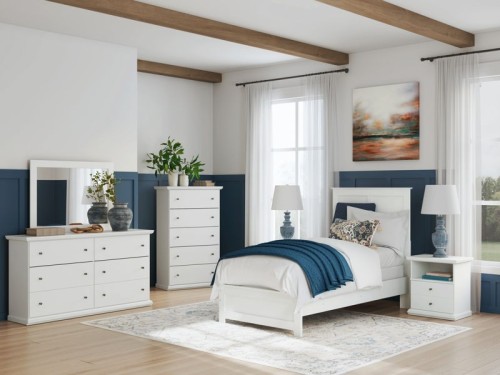 Bostwick Shoals - White - 6 Pc. - Dresser, Mirror, Full Bed With Framed Footboard, 2 Nightstands