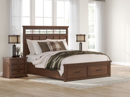 Taffenbrook - Medium Brown - Queen Panel Storage Bed