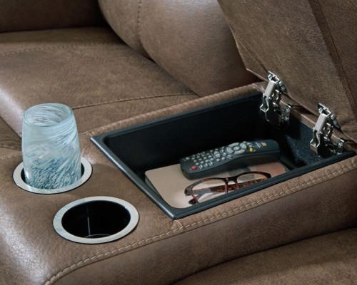 Beckley Place - Earth - Power Reclining Loveseat With Console / Adjustable Headrest