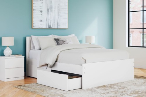 Onita - White - Queen Panel Platform Bed With 1 Side Storage