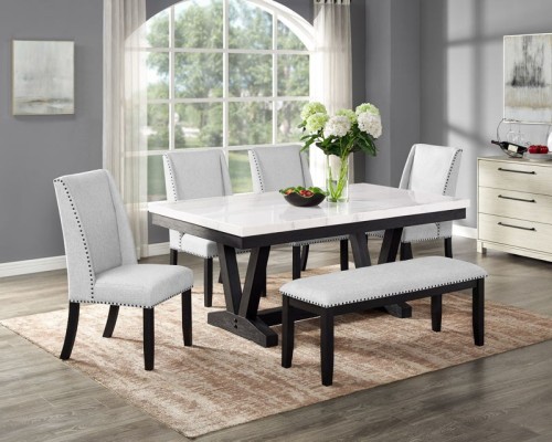 Varley - 6 Piece Dining Room Set With 4 Wing Dining Chairs & Bench - White / Gray
