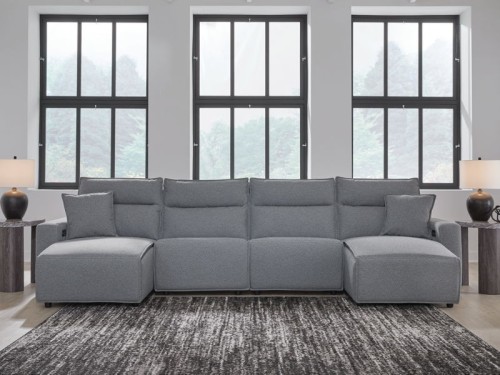 ModMax II - Salt And Pepper - 3-Piece Power Reclining Sectional With LAF Chaise And Audio Console