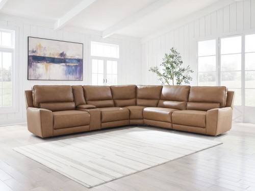DeepWakes - 5-Piece Power Reclining Sectional - Caramel