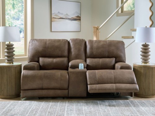 Beckley Place - Earth - Power Reclining Loveseat With Console / Adjustable Headrest