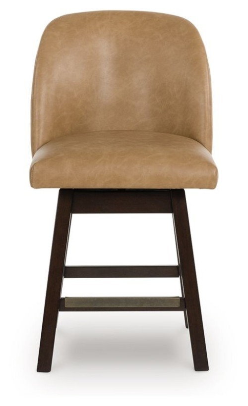 Neymorton - Dark Grayish Brown - Upholstered Swivel Faux Leather Barstool (Set of 2)