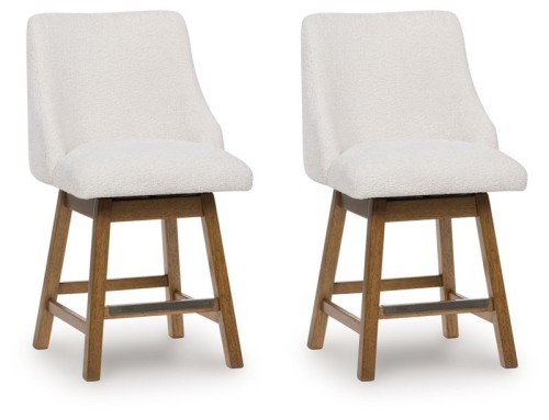 Cabalynn - Oatmeal / Light Brown - Upholstered Swivel Barstool (Set of 2)