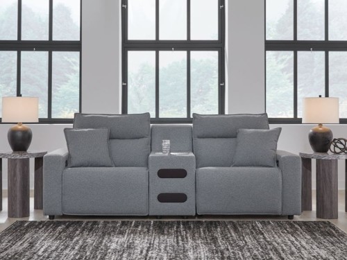 ModMax II - Salt And Pepper - 3-Piece Power Reclining Sectional With LAF Chaise And Audio Console