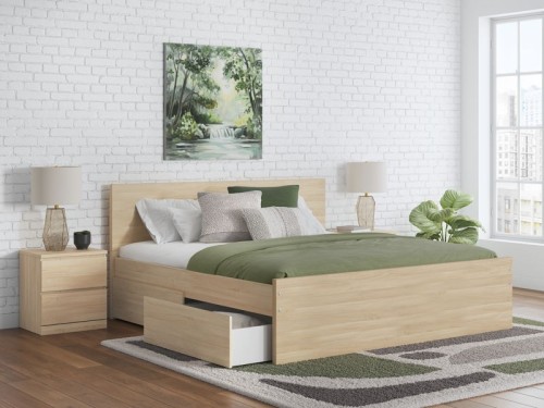 Onita - Natural - Twin Panel Platform Bed With 1 Side Storage