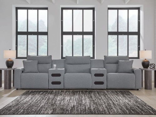 ModMax II - Salt And Pepper - 3-Piece Power Reclining Sectional With LAF Chaise And Audio Console