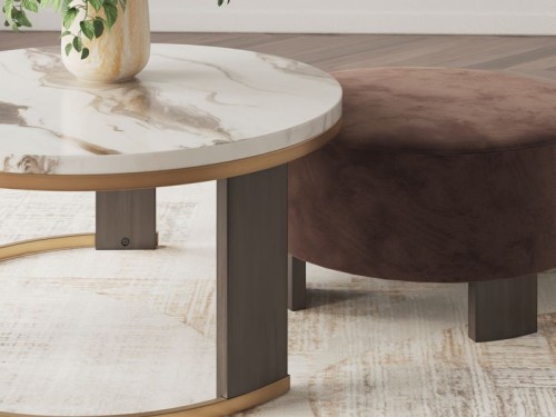 Jazmore - Brown / Brass Finish - Nesting Cocktail Tables (Set of 2)