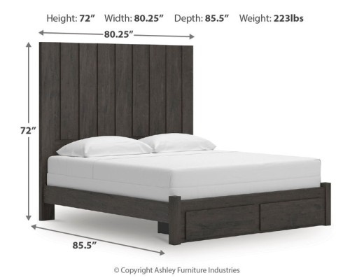 Fraluna - Charcoal - Queen Panel Storage Bed