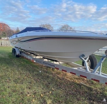 2005 FOUNTAIN 35' LIGHTING W/ TWIN 496 MERC MAG'S I/O'S W/ MYCO TRAILER