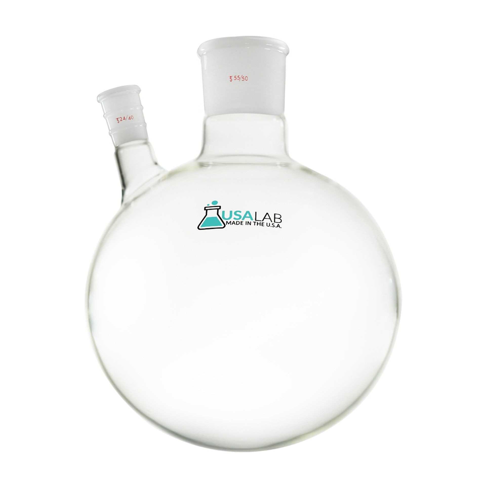USA Made 2 Neck Round Bottom Flask - 55/50 Center - 24/40 Side - 2L , 5L & 6L
