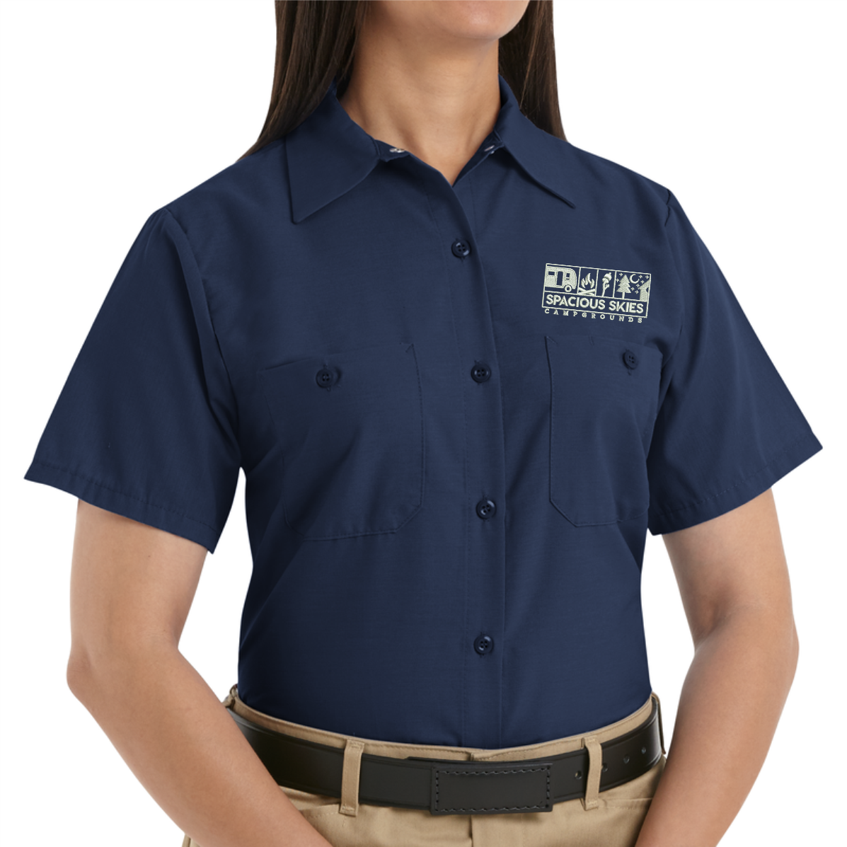Women's Short Sleeve Industrial Work Shirt | Spacious Skies Campground