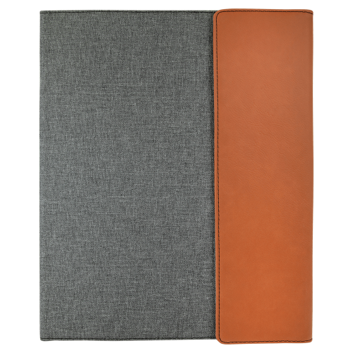 GFT1217 - 9 1/2" x 12" Rawhide Laserable Leatherette / Gray Canvas Portfolio with Notepad