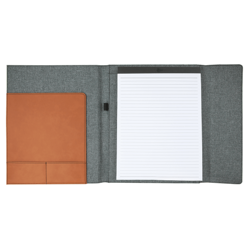 GFT1217 - 9 1/2" x 12" Rawhide Laserable Leatherette / Gray Canvas Portfolio with Notepad