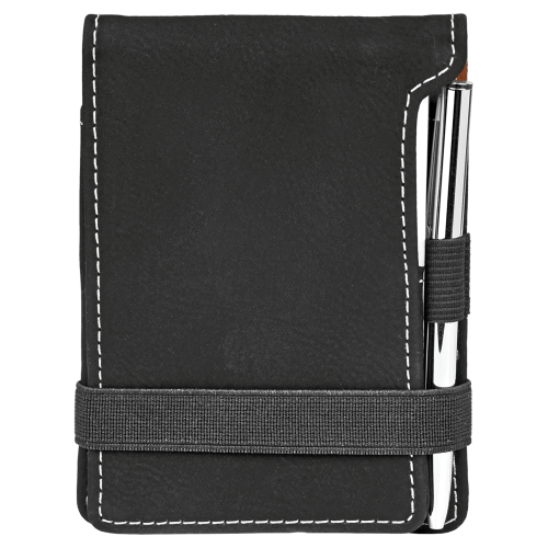 GFT614 - 3 1/4" x 4 3/4" Black/Silver Laserable Leatherette Mini Notepad with Pen