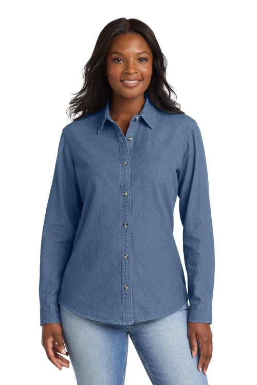 LSP10 - Port & Co™ Women's Long Sleeve Value Denim Shirt - Green Acres