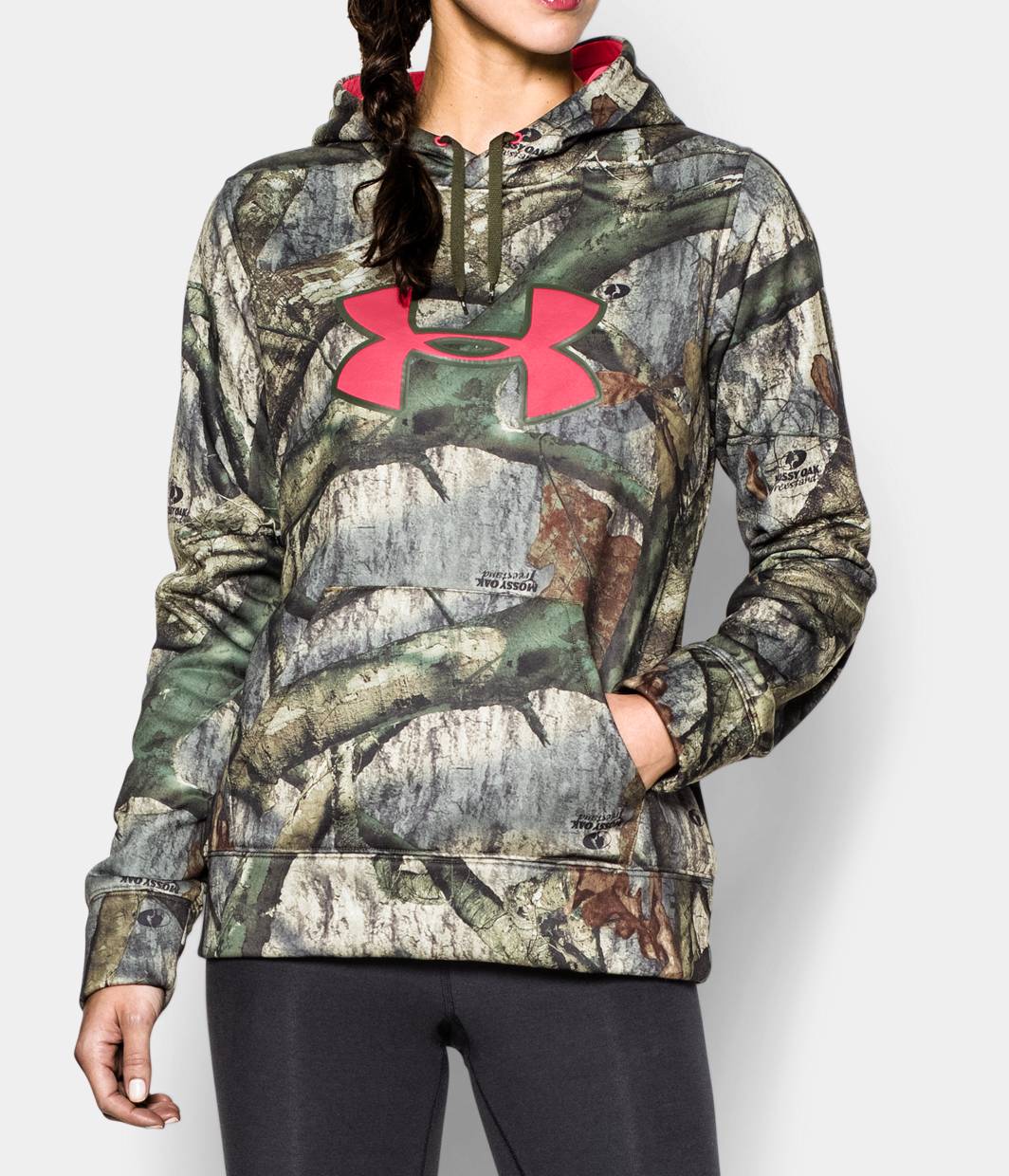 pink camo under armour hoodie women's