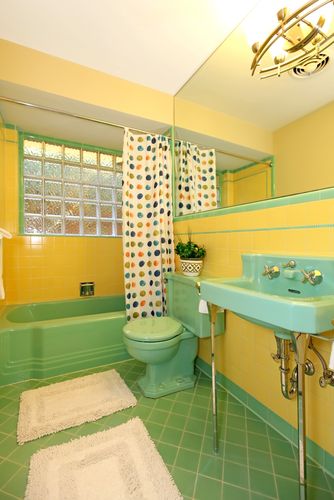 yellow and green bathroom tile