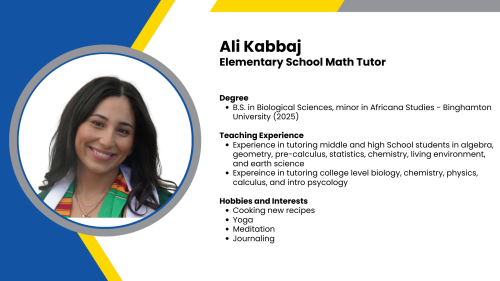 Image showing a SmartStart Education High-Impact math tutor with their headshot and short written bio.