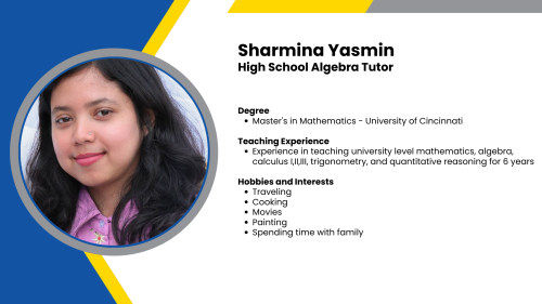 Image showing a SmartStart Education High-Dosage math tutor with their headshot and short written bio.