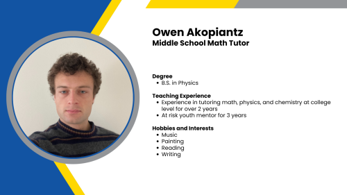 Image showing a SmartStart Education High-Impact math tutor with their headshot and short written bio.