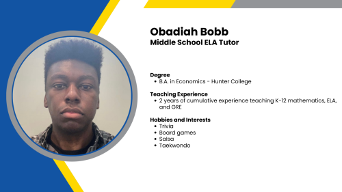 Image showing a SmartStart Education High-Impact ELA tutor with their headshot and short written bio.