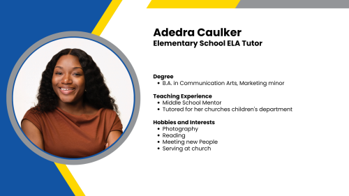 Image showing a SmartStart Education High-Dosage ELA tutor with their headshot and short written bio.