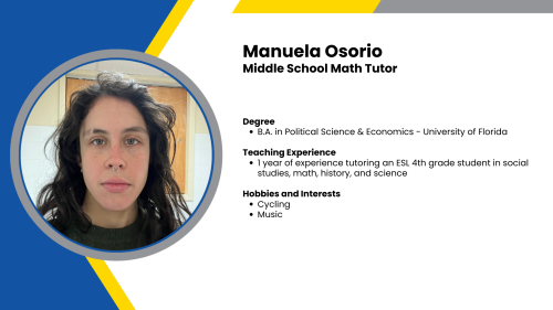 Image showing a SmartStart Education High-Impact math tutor with their headshot and short written bio.